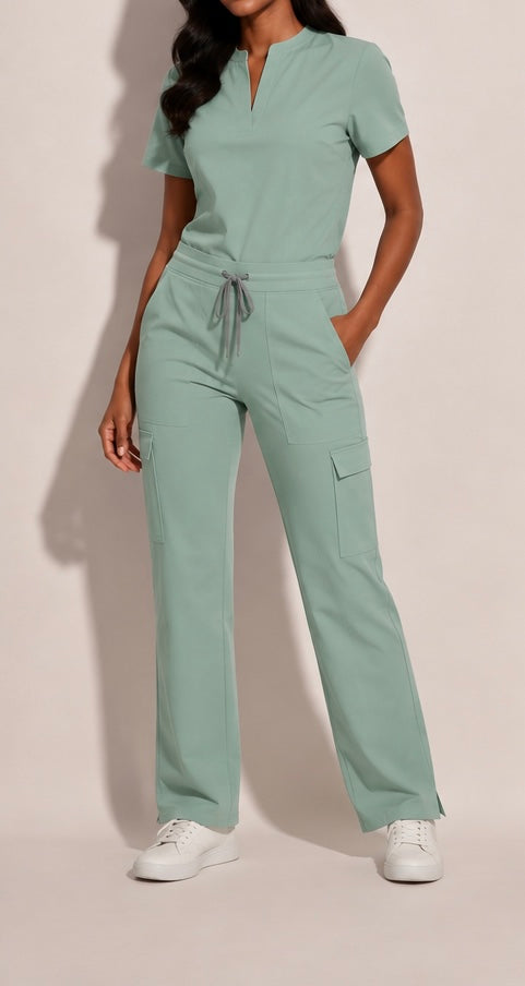 Light Green V Neck Scrub Uniform Set